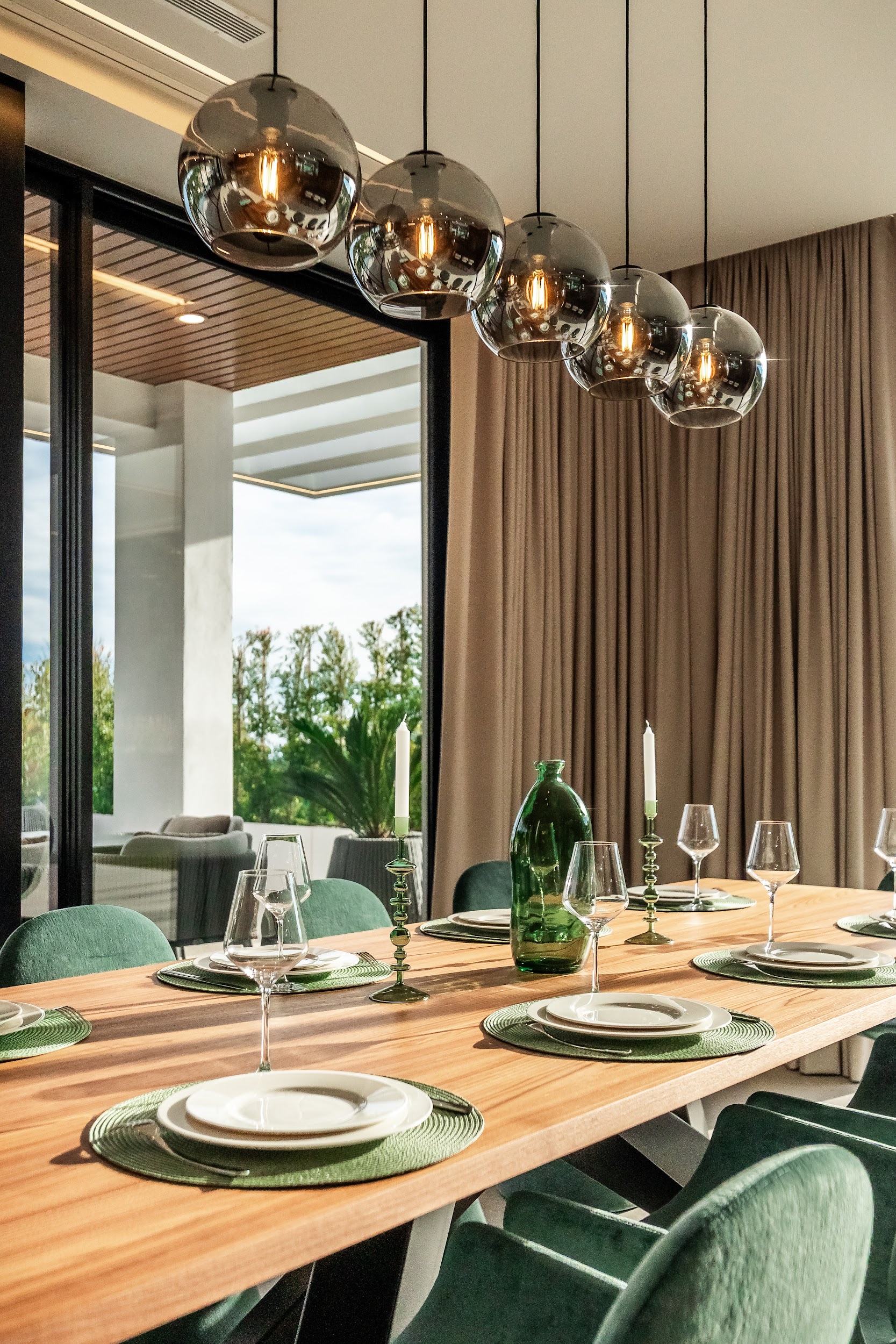 Dining room with designer lights