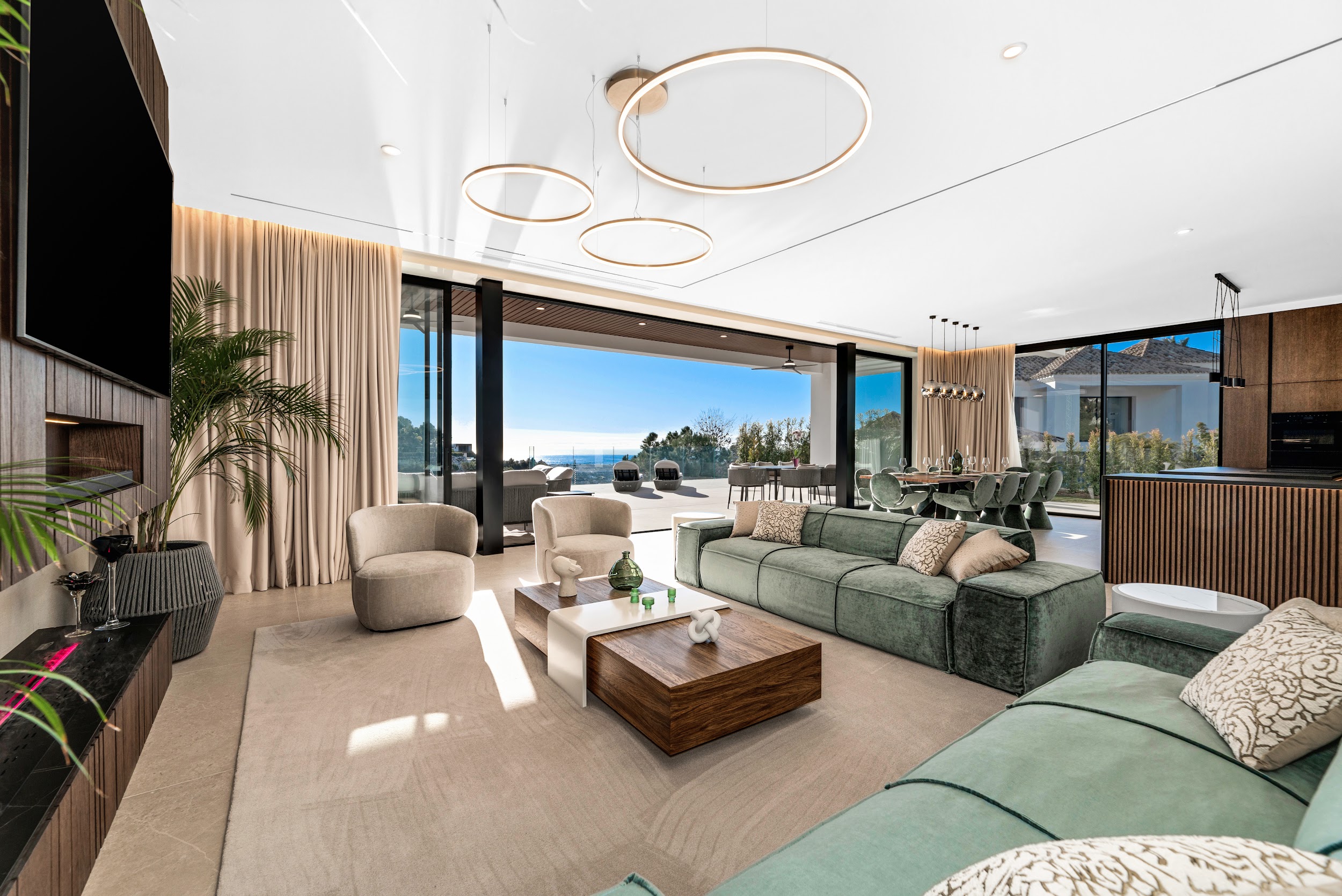 Living room with sofas and views