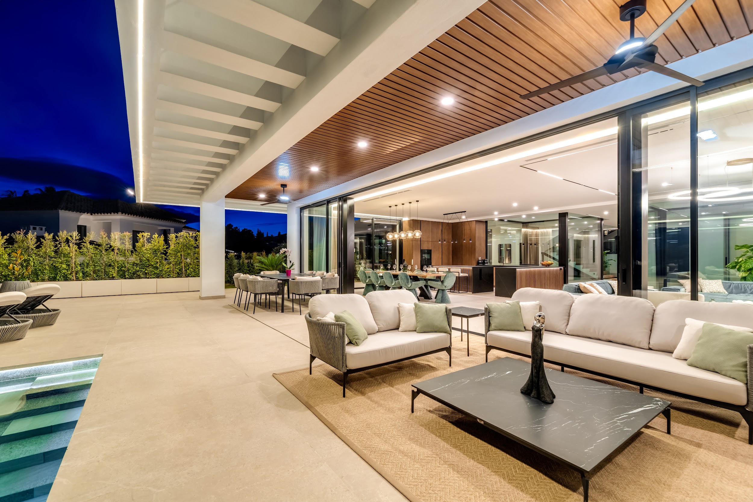 Outdoor terrace at night