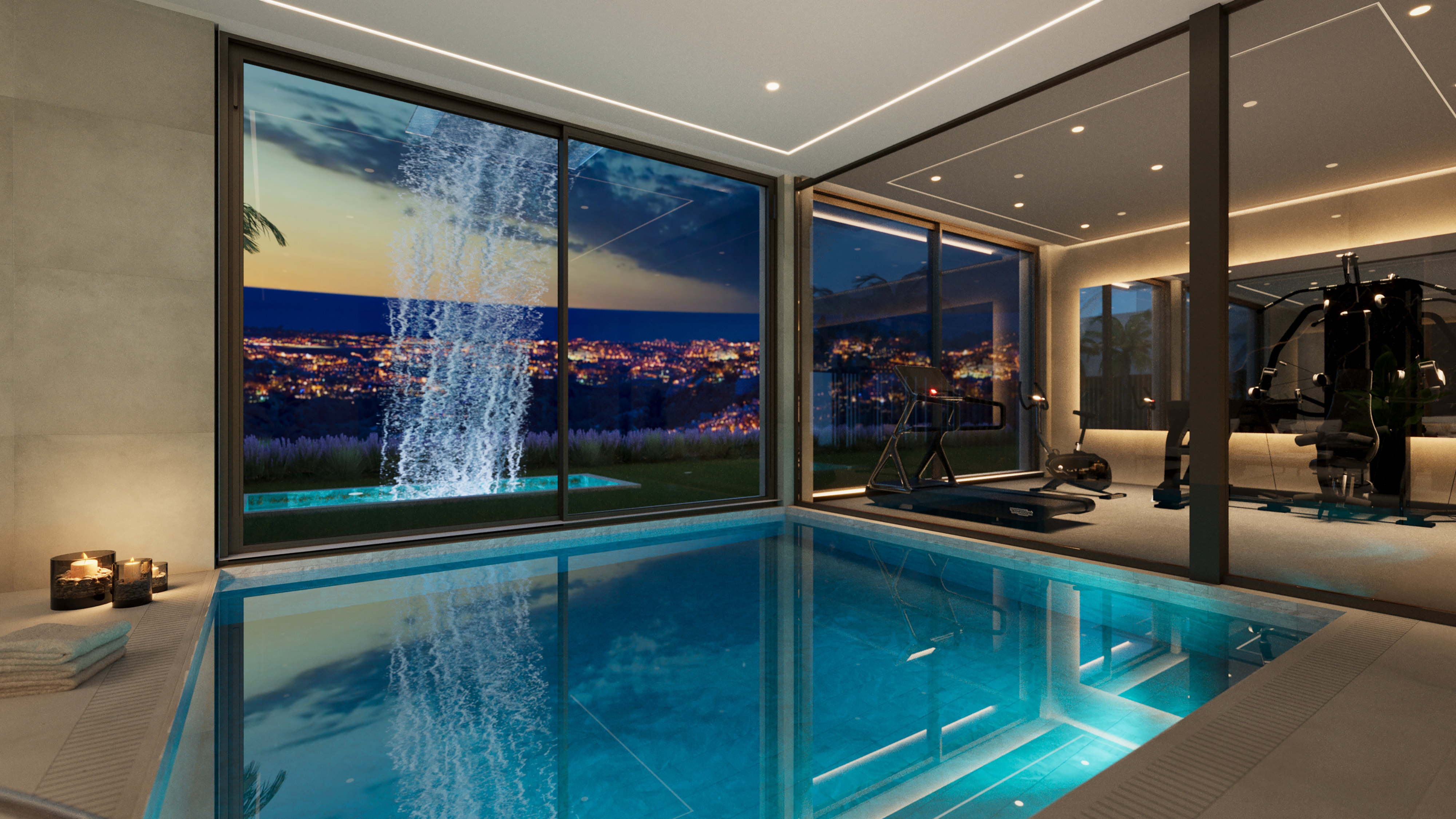 Villa Hope El Madroñal — pool and gym at night