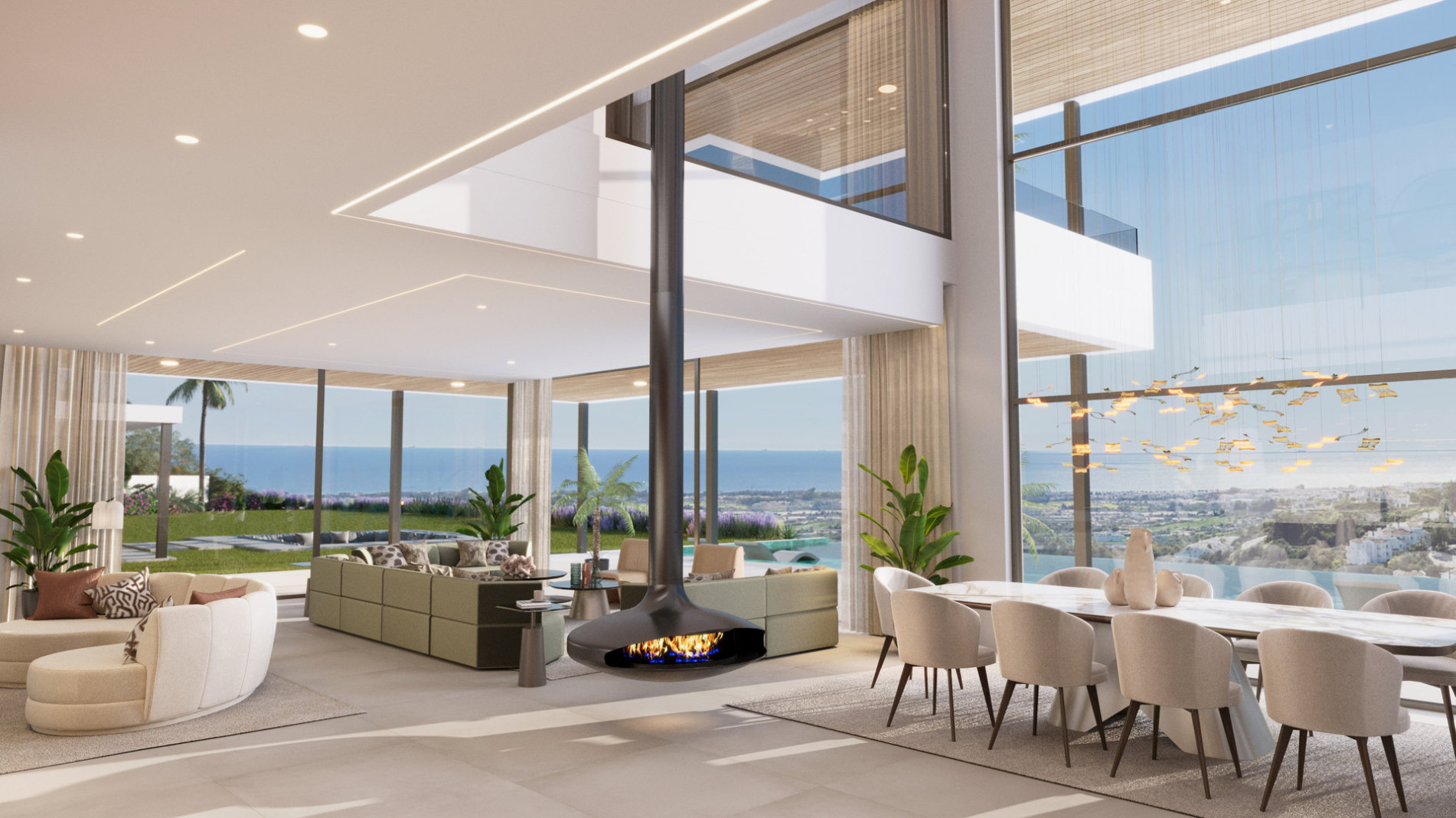 Villa Hope El Madroñal — living room with fireplace and views