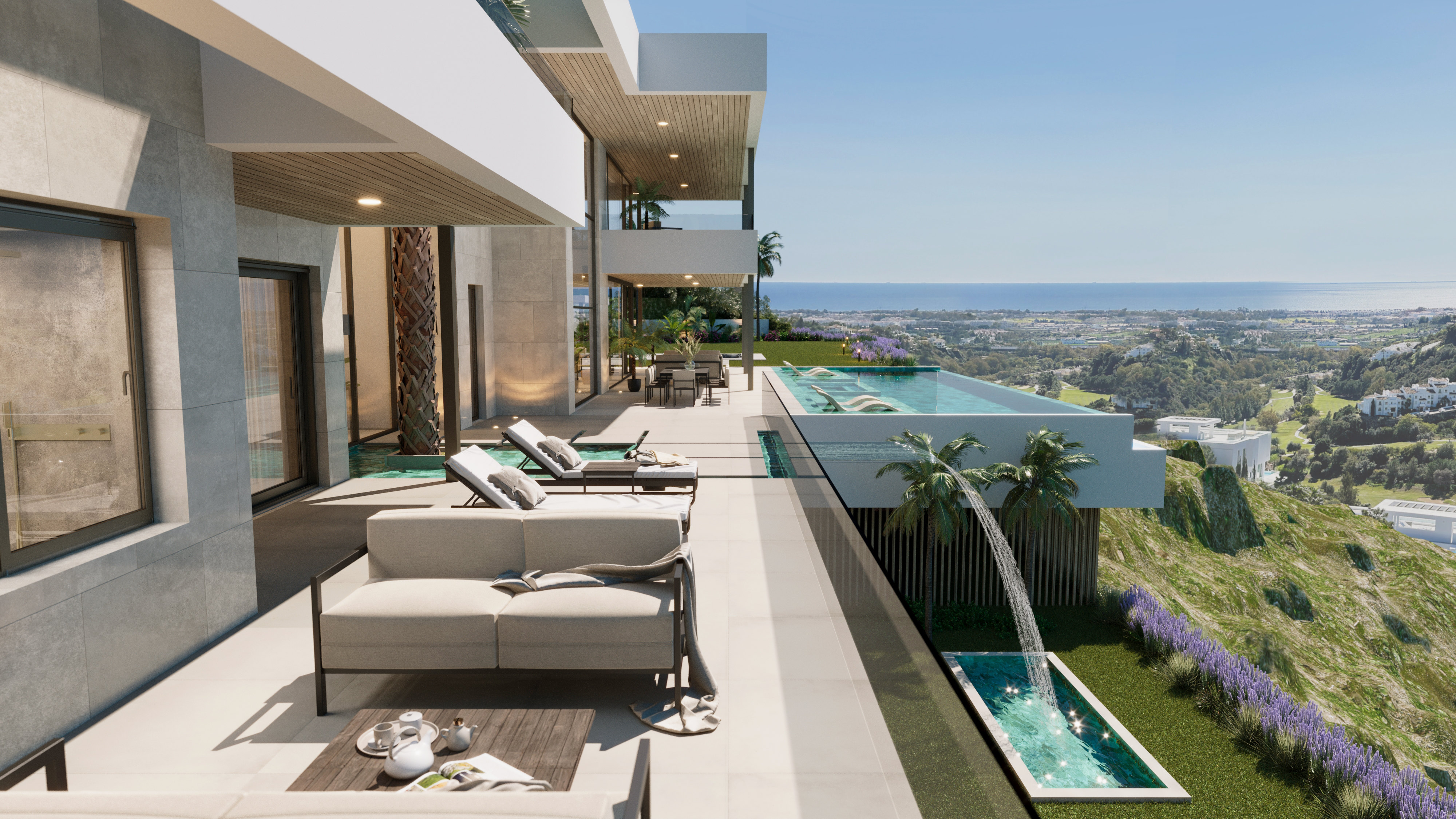 Villa Hope El Madroñal — terrace with sun loungers and pool