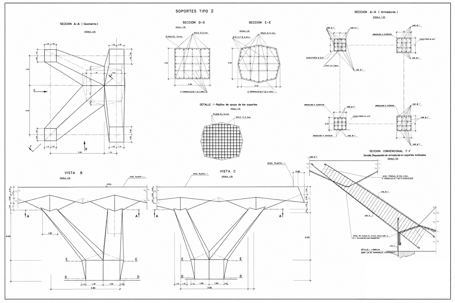 Technical drawing of supports and pillars of Hotel Don Carlos, Marbella